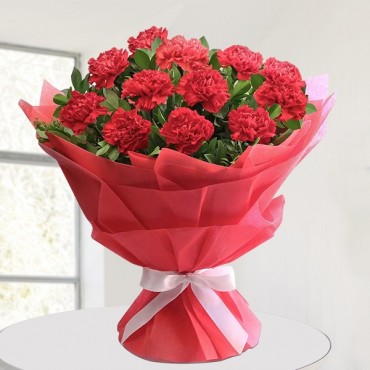 Red Carnation Vase Bouquet 