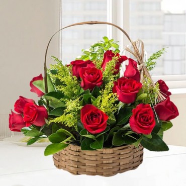 Red Roses in Basket 